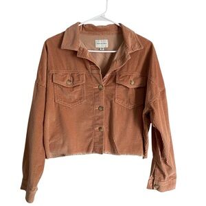 American Eagle Cropped Corduroy Jacket Oversized Button Front Peach Sz S